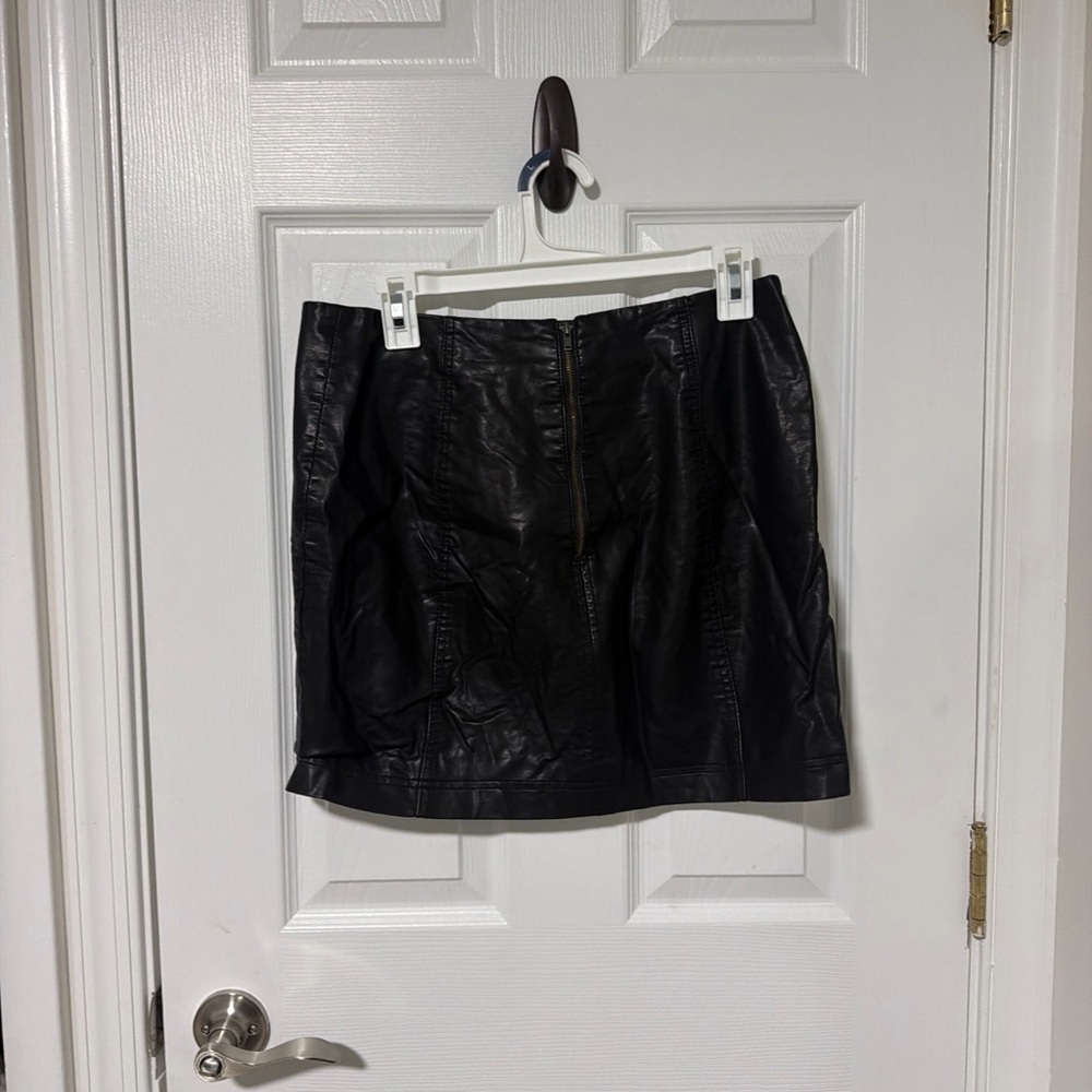Free People Black Faux Leather Mini Skirt with Front Zip